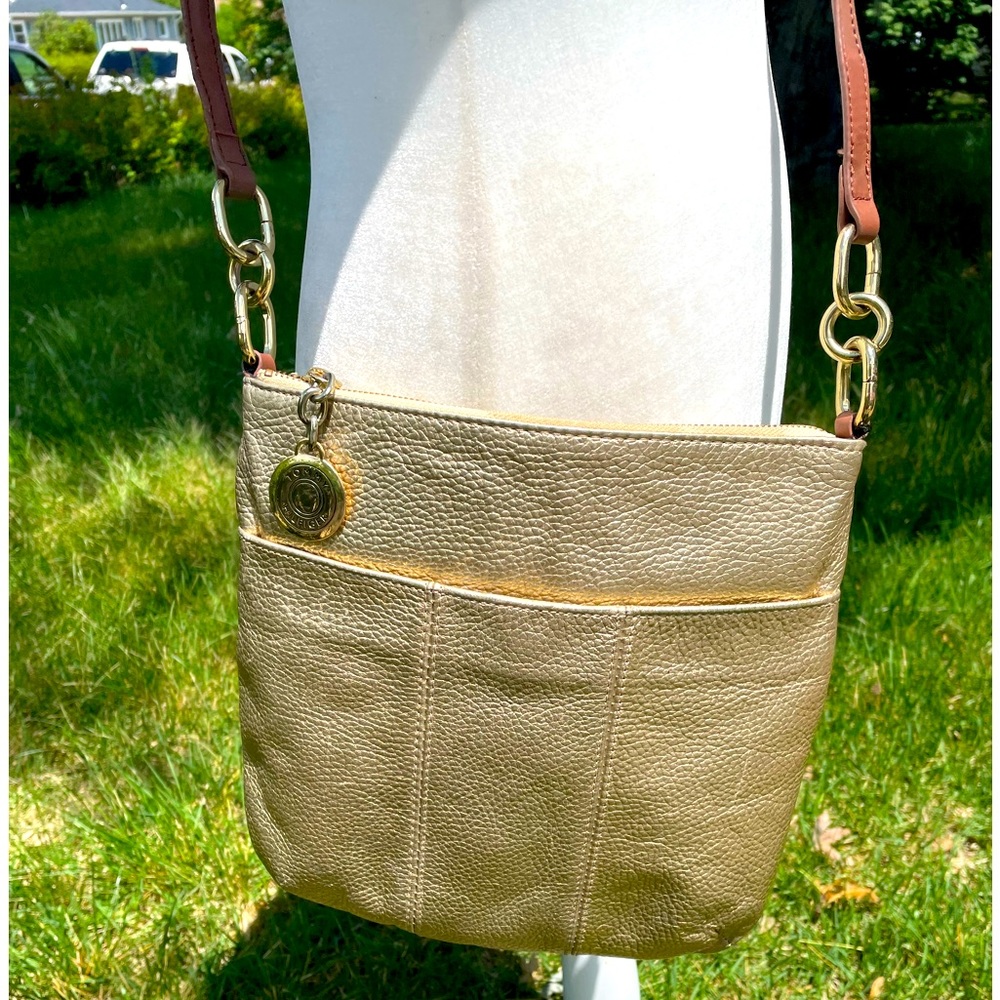 Tommy Hilfiger’s Gold Genuine Leather Crossbody Bag